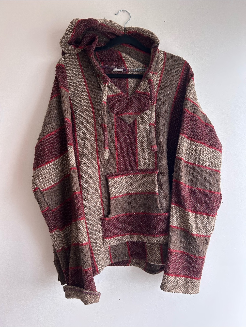 Vintage Men’s Hooded Sweater - Brown & Burgundy Stripe